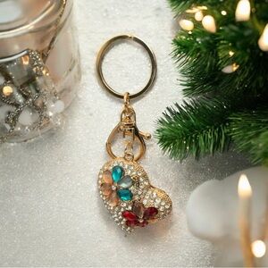 Heart shape charm/key chain with multi color rhinestones-NWOT